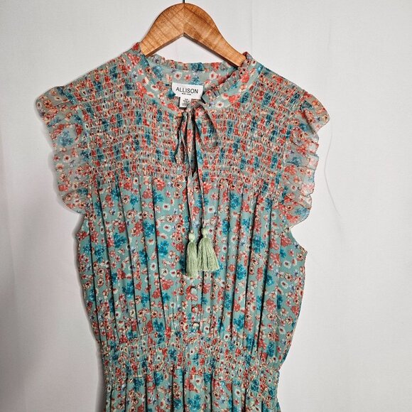 Allison NY Anthropologie Floral Smocked Hazel Cottagecore Maxi Green Dress Small - Picture 3 of 13